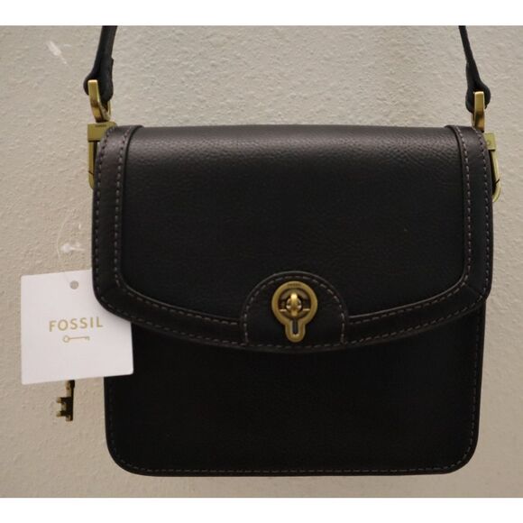 Fossil SHB3070001 Women's Black Ainsley LiteHide Leather Sm. Flap Crossbody - Picture 9 of 16